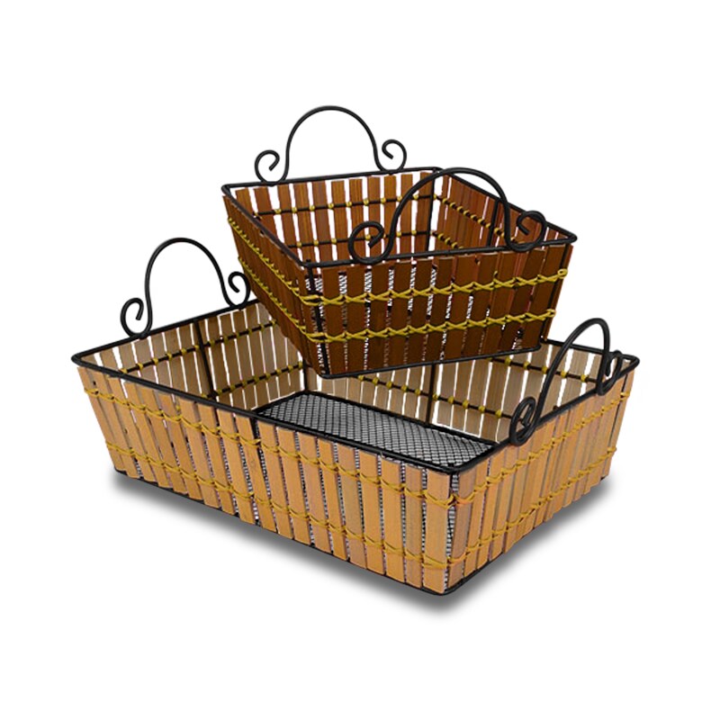 Rectangular Bamboo Metal Frame Basket Shop Paper Mart