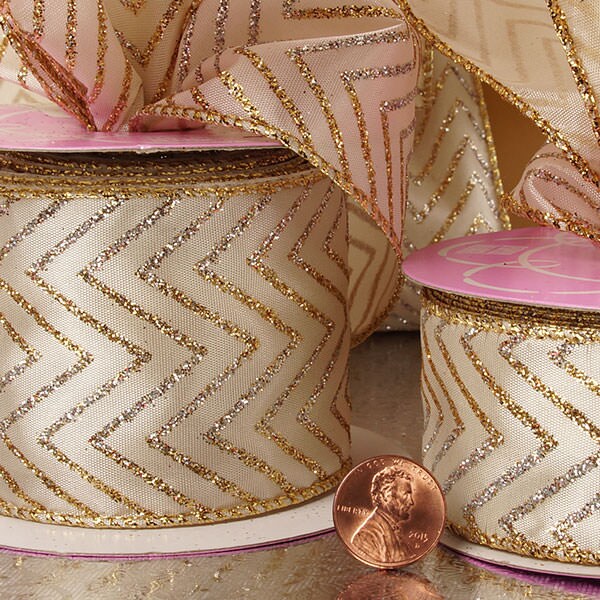 Gold Glitter Chevron Satin Ribbon