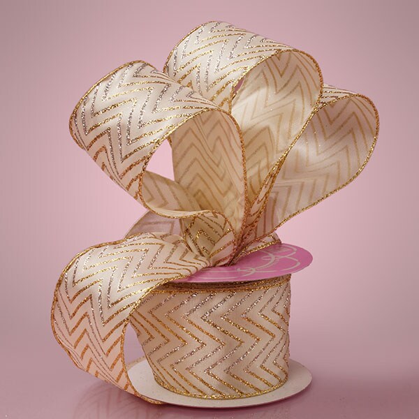 Gold Glitter Chevron Satin Ribbon