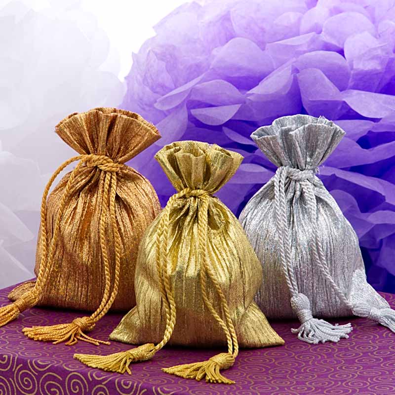 Crinkled Sparkling Metallic Fabric Bags | Paper Mart