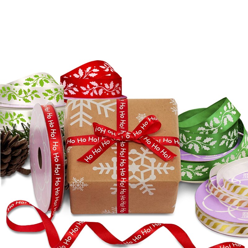 Narrow Christmas Satin Printed Ribbons