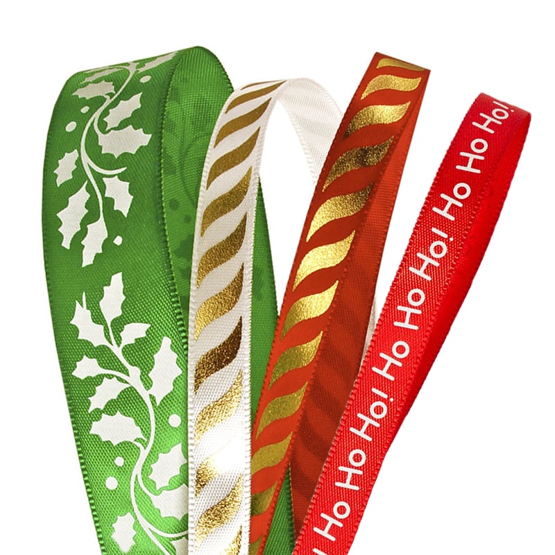 Narrow Christmas Satin Printed Ribbons