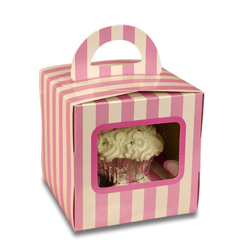 Striped Single Cupcake Box with Handle | Paper Mart