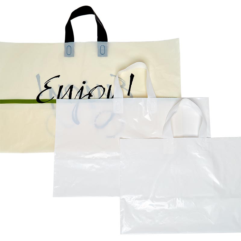  Shopping Bags for Boutique - 25 Pack White Plastic Totes with  Soft Loop Handles, Large Opaque Bags in Bulk for Small Business, Retail  Stores, Parties, Events, Take Out, Thank You, Gifts 