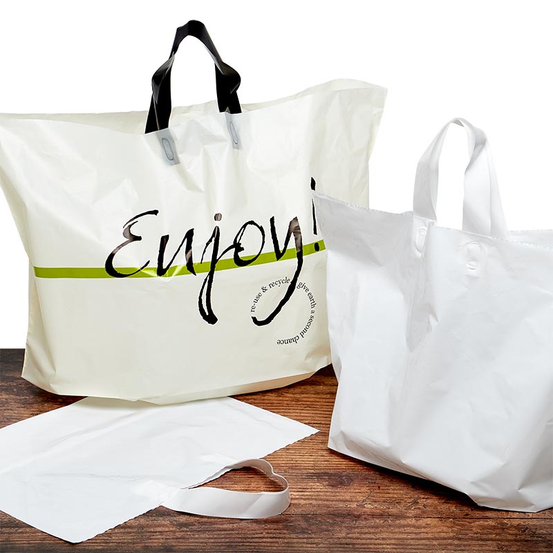 Color Soft Loop Plastic Shopping Bags w/Bottom Board
