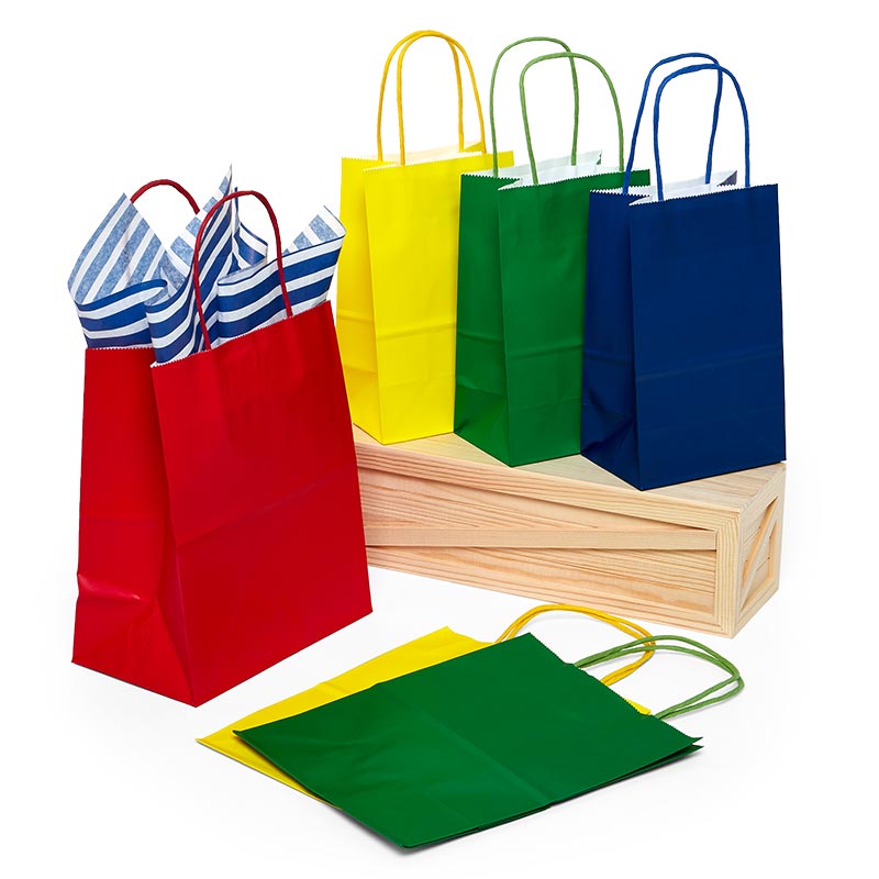 Assorted Pastel Solid Colored Paper Shopping Bags - 12 Pack, 5-1/4 x 3-1/2 x 8-1 | Quantity: 12 Gusset - 3 1/2'' by Paper Mart, Women's, Size: One