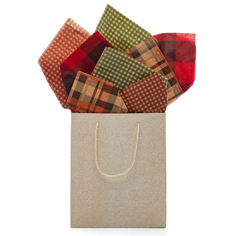Gingham Style Gift Wrap: Gingham kraft tissue wrap, raffia bow,  personalized gift tag