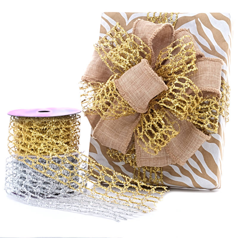 4 Open Weave Jute Mesh Ribbon on 10YD Roll