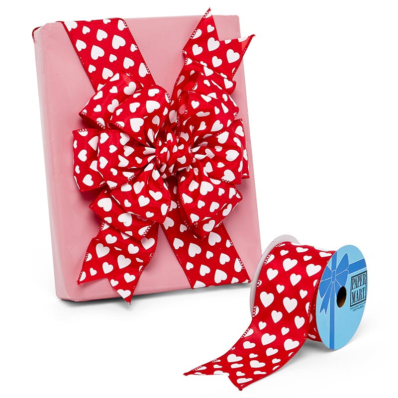 Red Hearts On White Wired Ribbon