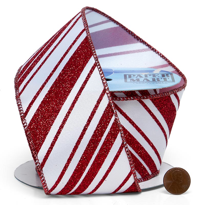 Diagonal Glitter Stripe Ribbon: White/Red - 4 x 10yd (RGA150427) – The  Wreath Shop