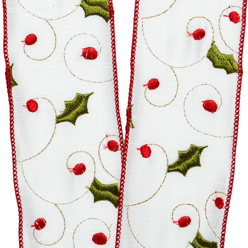 Holly Berries On Premium Wired Ribbon