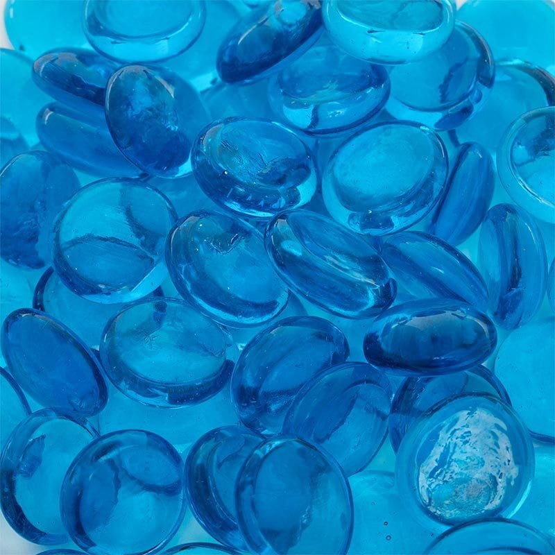 19mm 3/4 Flat Glass Marbles, Light Blue Transparent, Glass Gems