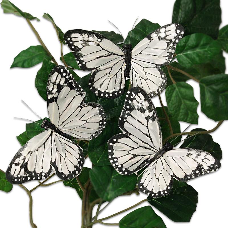 5-1/4 WHITE/ BLACK FEATHER MONARCH BUTTERFLY