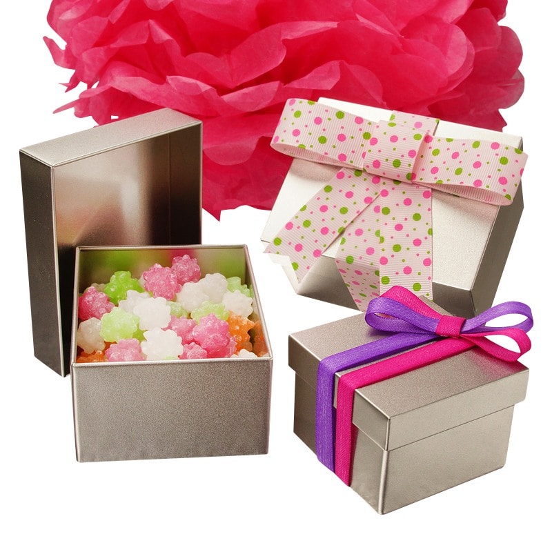 Jewelry Gift Box with Cotton Filler and Metallic Stretch Ribbon