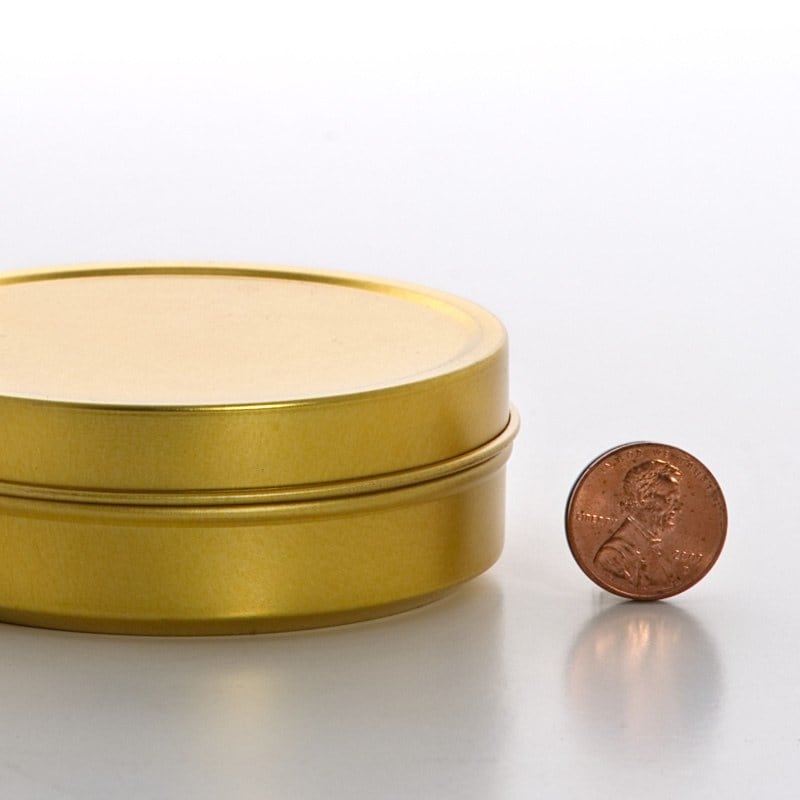 2oz Gold Shallow Round Tin Can | Quantity: 432 by Paper Mart