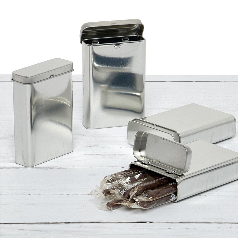 Metal Rectangular Empty Hinged Tins - Pack Of 40 Silver Mini