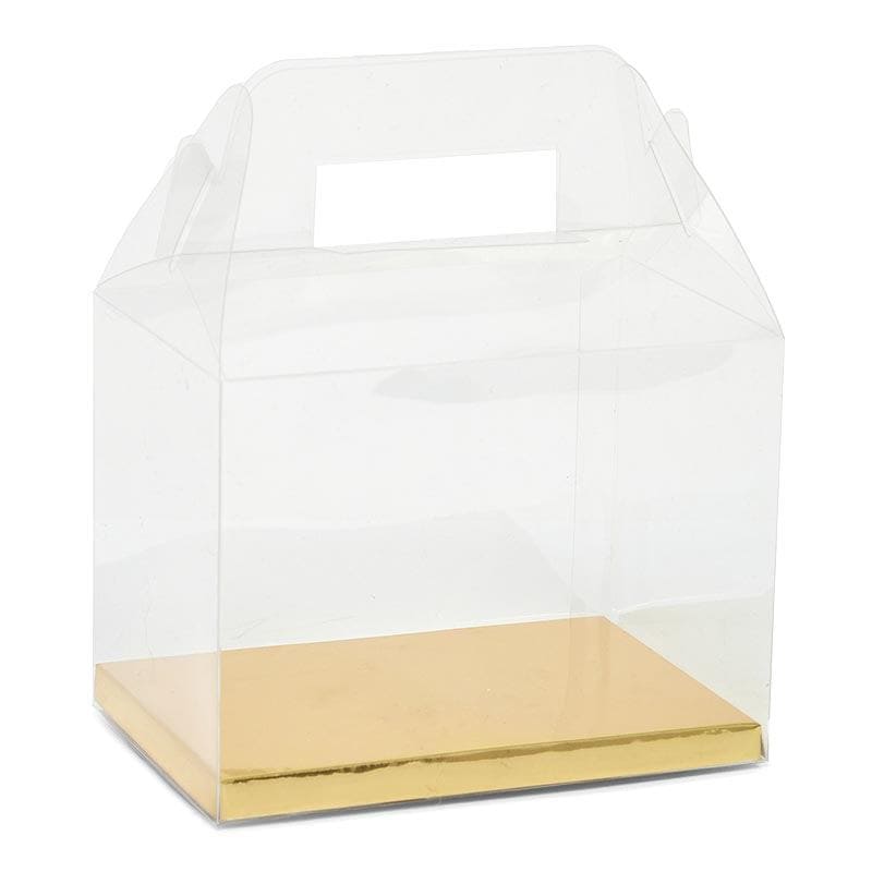 Clear Gift Box With Gold Cord Handle 7-7/8 X 7-7/8 X 3-1/2 