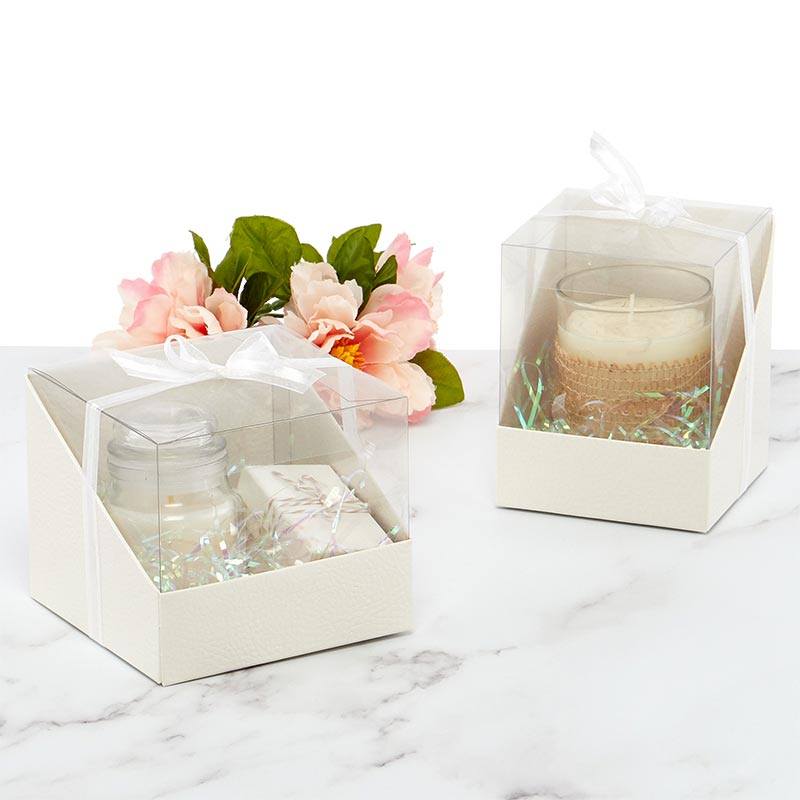 2 Clear Rectangle PVC Gift Favor Box with Organza Bow