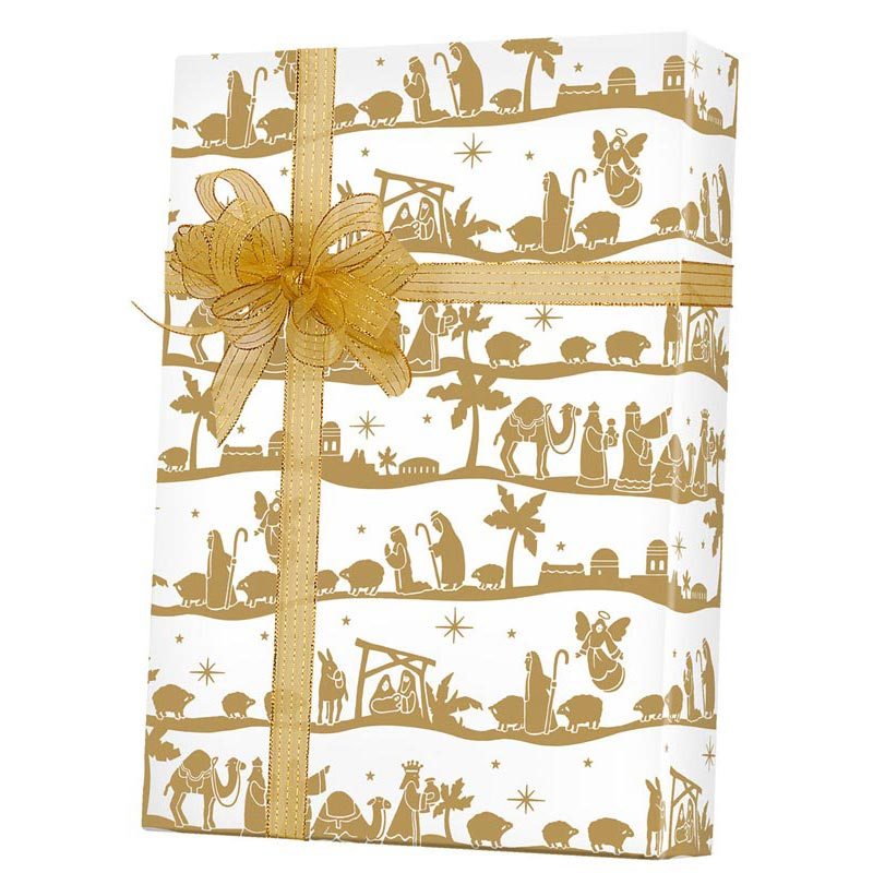 Cute Nativity Christmas Thick Wrapping Paper, Jesus Birthday Holiday,  Religious Theme Gift Xmas Decor (6 foot x 30 inch roll)