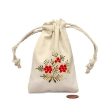 Botanical Embroidered Cotton Muslin Mini Pouches