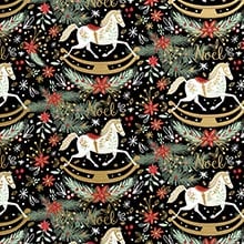 Rocking Horse Noel Black Gift Wrap - 24 X 208' - Gift Wrapping Paper by Paper Mart