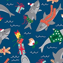 #h9320 Happy Christmas Shark - Gift Wrap - 24 X 417' - - Gift Wrapping Paper by Paper Mart