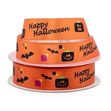 6 Rolls Halloween Grosgrain Ribbons for Wrapping Gifts, Happy Halloween Orange Ribbons for Decoration DIY Party, 0.4/0.9 x 5 Yards Pumpkin Ghost