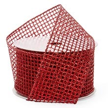 Sparkling Metallic Net Wired Ribbon - Red