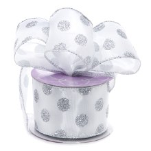 Silver Bubble Dots Glitter Wired Satin Ribbon