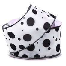 Flocked Dots Satin Wired Ribbon