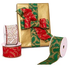 4 inch x 10 Yards Jeweled Scroll Satin Wired Ribbon Christmas by Paper Mart, Size: 10 yd x 4'' | Quantity of: 1