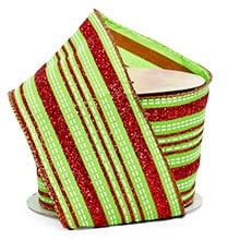 Glitter Striped Christmas Wired Ribbon