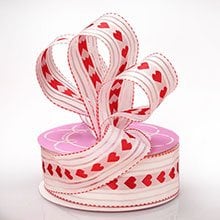 White/Red Heart with Striped Ribbon