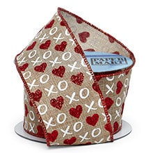 XO Glitter Heart Wired Ribbon