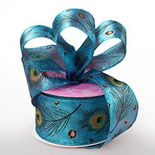 Multi Peacock Feathers Sheer Ribbon