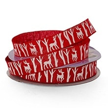 Narrow Holiday Patterned Faux Linen Ribbon