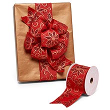 4 inch x 10 Yards Jeweled Scroll Satin Wired Ribbon Christmas by Paper Mart, Size: 10 yd x 4'' | Quantity of: 1