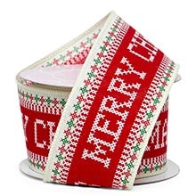 Merry Christmas Print on Wired Ribbon