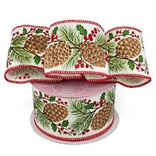 Pinecones & Berries Christmas Wired Ribbons