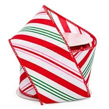 Sparkling Candy Striped Wired Ribbon - Red / White