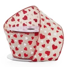 Multi Red Hot Hearts Linen Ribbon