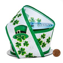 St. Patrick's Day Hat & Shamrocks Wired Ribbon