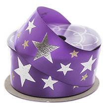 Silver Stars Satin Ribbon - Purple