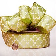 Quatrefoil Wired Satin Ribbon - Lime