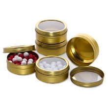 Brand: BakeMate, Type: Metal Round Boxes With Clear Top Window, Specs:  Aluminum Tin Cans, Keywords: Packaging Jar, Baking Mold, Cake Pan, Key  Points: Durable, Airtight Seal, Stain Resistant