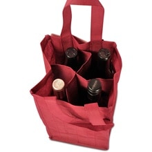 Burgundy 4-Bottle Wine Carrier Bags - 7 X 7 X 14 - Nonwoven Bio-degradable - Quantity: 100 - Reusable Bags - Type: 4-Bottle by Paper Mart