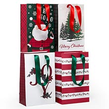 Assorted White Christmas Gift Bags 5" x 8" - 12 Pack