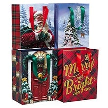 Assorted Traditional Christmas Gift Bags 7" x 9" - 12 Pack