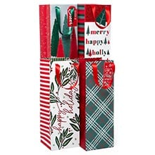 Assorted Contemporary Christmas Wine Gift Bags 5" x 14" - 12 Pack