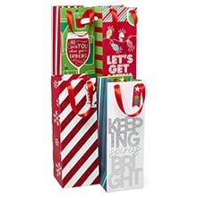 Assorted Fun Christmas Wine Gift Bags 5" x 14" - 12 Pack